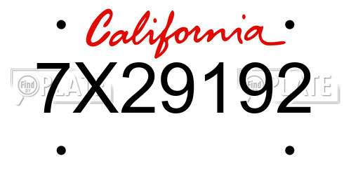 7X29192 California License Plate