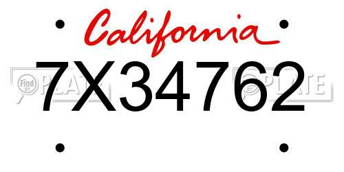 7X34762 California License Plate