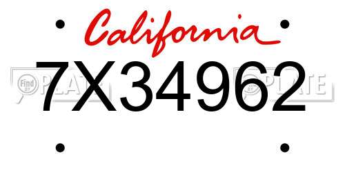 7X34962 California License Plate