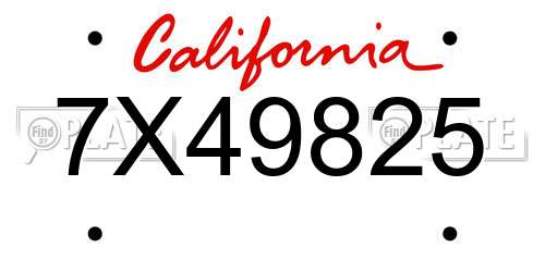 7X49825 California License Plate