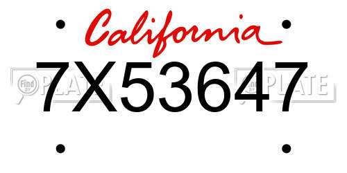 7X53647 California License Plate