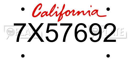 7X57692 California License Plate