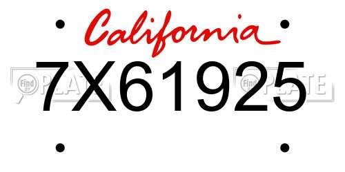 7X61925 California License Plate