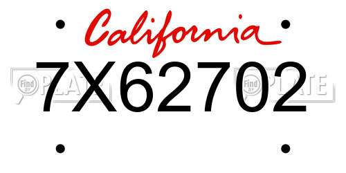 7X62702 California License Plate