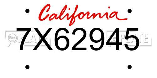 7X62945 California License Plate