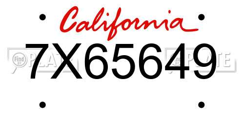 7X65649 California License Plate
