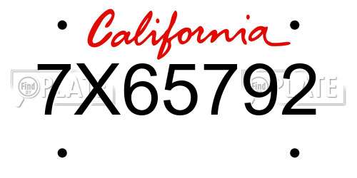 7X65792 California License Plate