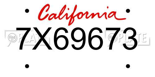 7X69673 California License Plate