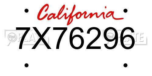 7X76296 California License Plate
