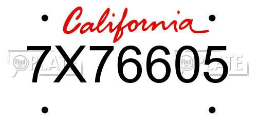 7X76605 California License Plate
