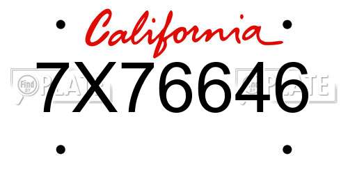 7X76646 California License Plate