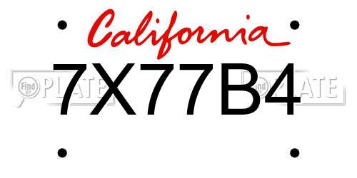 7X77B4 California License Plate
