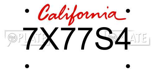 7X77S4 California License Plate