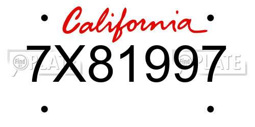 7X81997 California License Plate