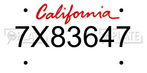 7X83647 California License Plate
