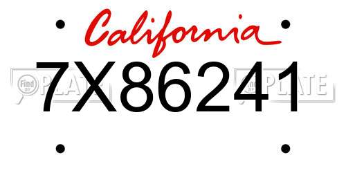 7X86241 California License Plate