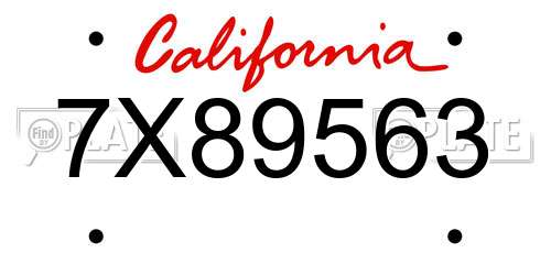 7X89563 California License Plate