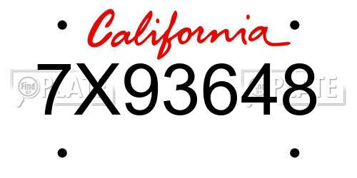 7X93648 California License Plate