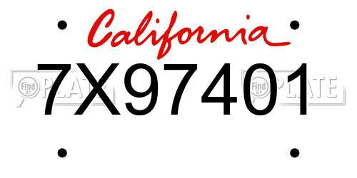7X97401 California License Plate