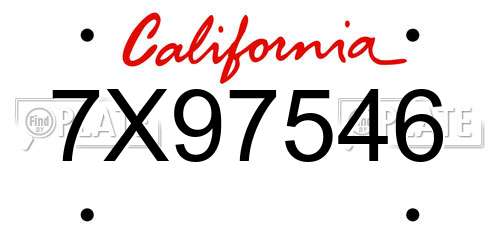 7X97546 California License Plate