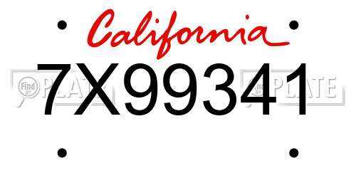 7X99341 California License Plate