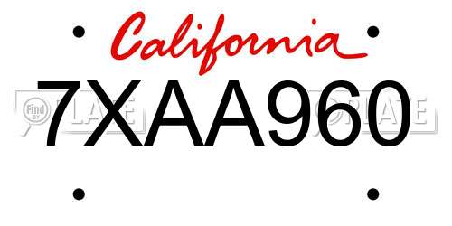 7XAA960 California License Plate