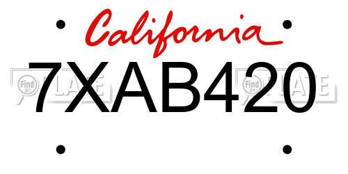 7XAB420 California License Plate