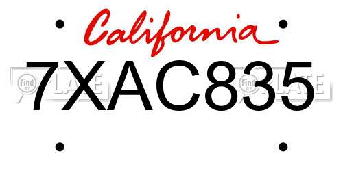7XAC835 California License Plate