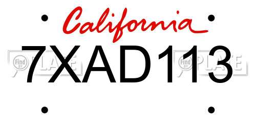 7XAD113 California License Plate