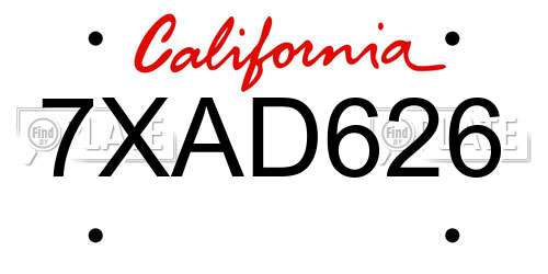 7XAD626 California License Plate