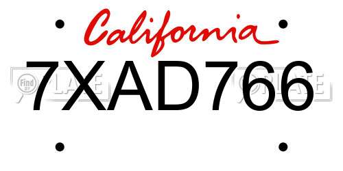 7XAD766 California License Plate