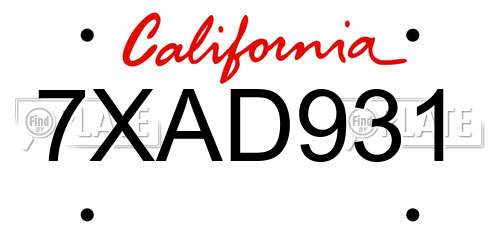 7XAD931 California License Plate