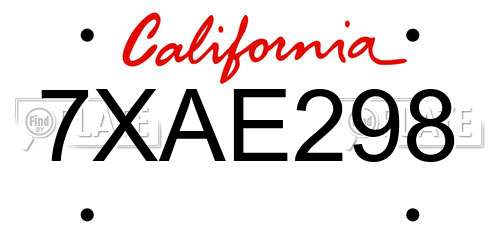 7XAE298 California License Plate
