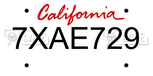 7XAE729 California License Plate