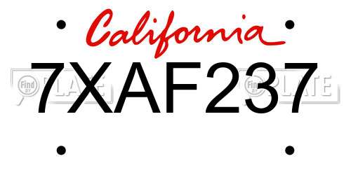 7XAF237 California License Plate