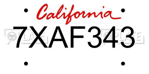 7XAF343 California License Plate