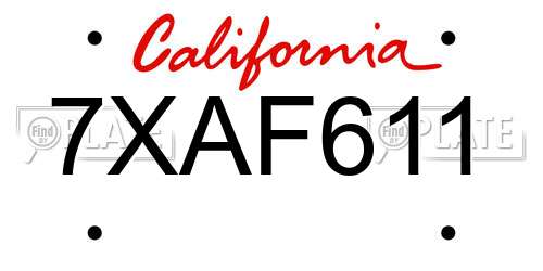 7XAF611 California License Plate