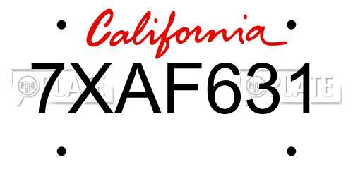 7XAF631 California License Plate