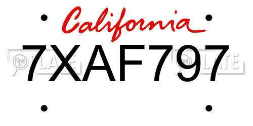 7XAF797 California License Plate