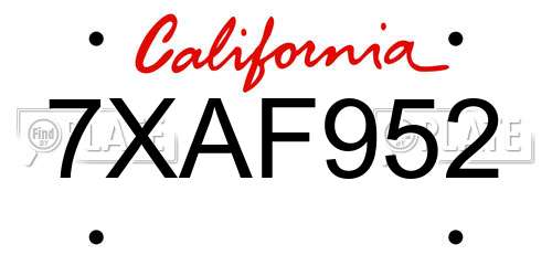 7XAF952 California License Plate