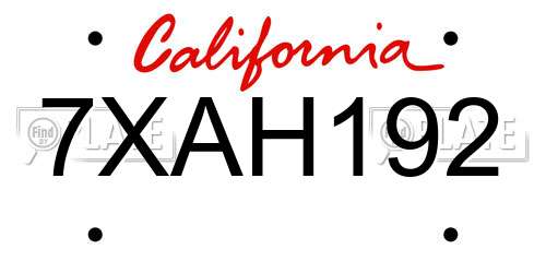 7XAH192 California License Plate