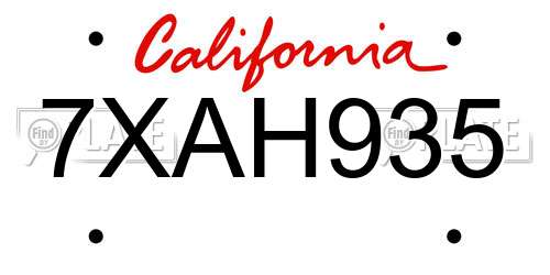 7XAH935 California License Plate