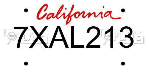 7XAL213 California License Plate