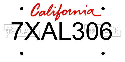 7XAL306 California License Plate