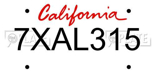 7XAL315 California License Plate