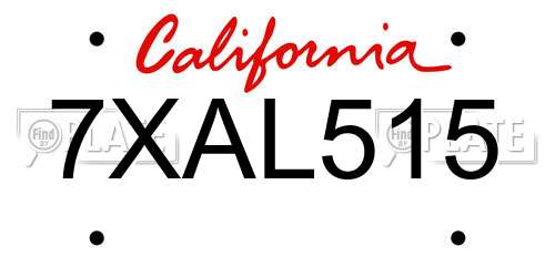 7XAL515 California License Plate