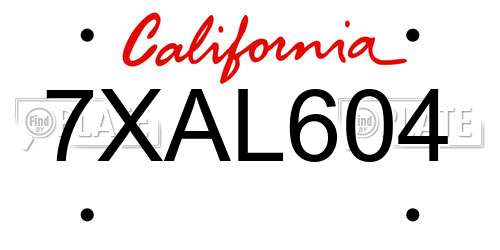7XAL604 California License Plate