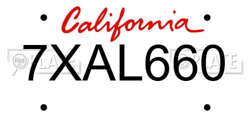 7XAL660 California License Plate