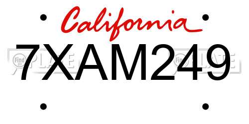 7XAM249 California License Plate