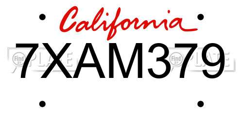 7XAM379 California License Plate